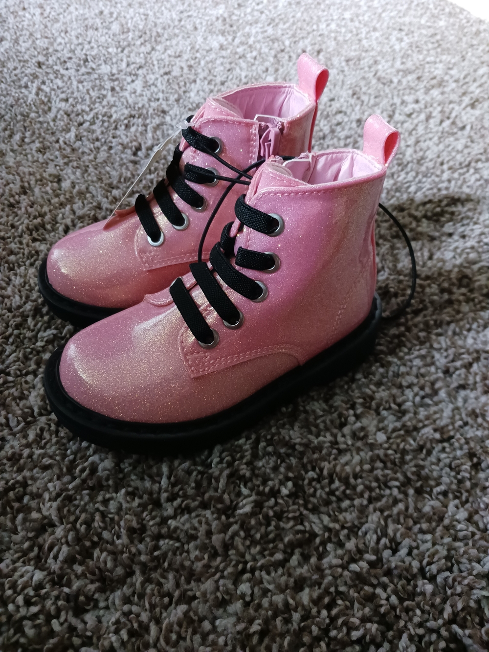 NWT Thereabouts Girl's Pink Glitter Lace-Up Combat Boots